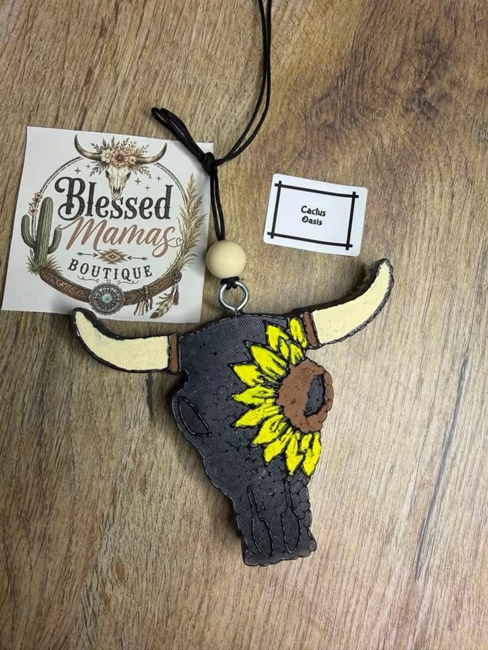 Blessed Mamas Boutique Bull Skull Car Freshie with Sunflower